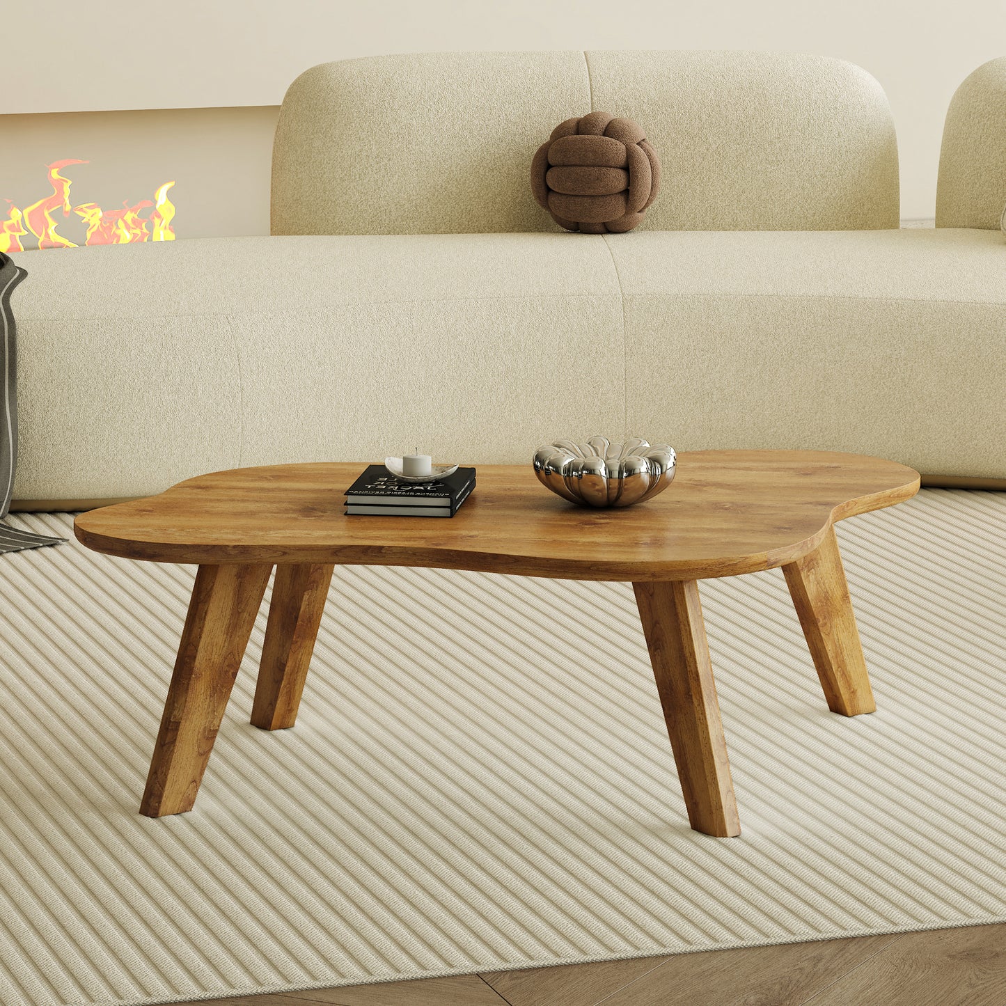 Modern Minimalist Cloud-Shaped Coffee Table with Solid Wood Legs for Living Rooms