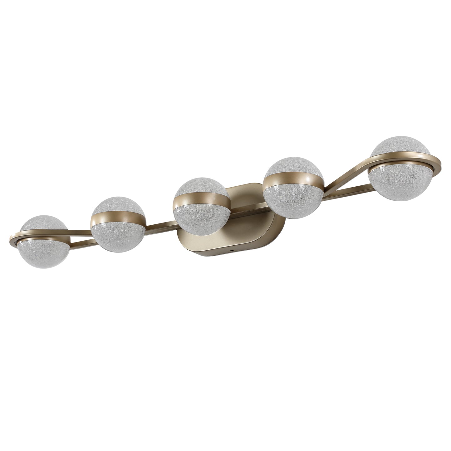 Champagne Gold Bathroom Vanity Light - 5-Bulb LED Wall Mounted Decorative Lighting with Frosted Glass Shades