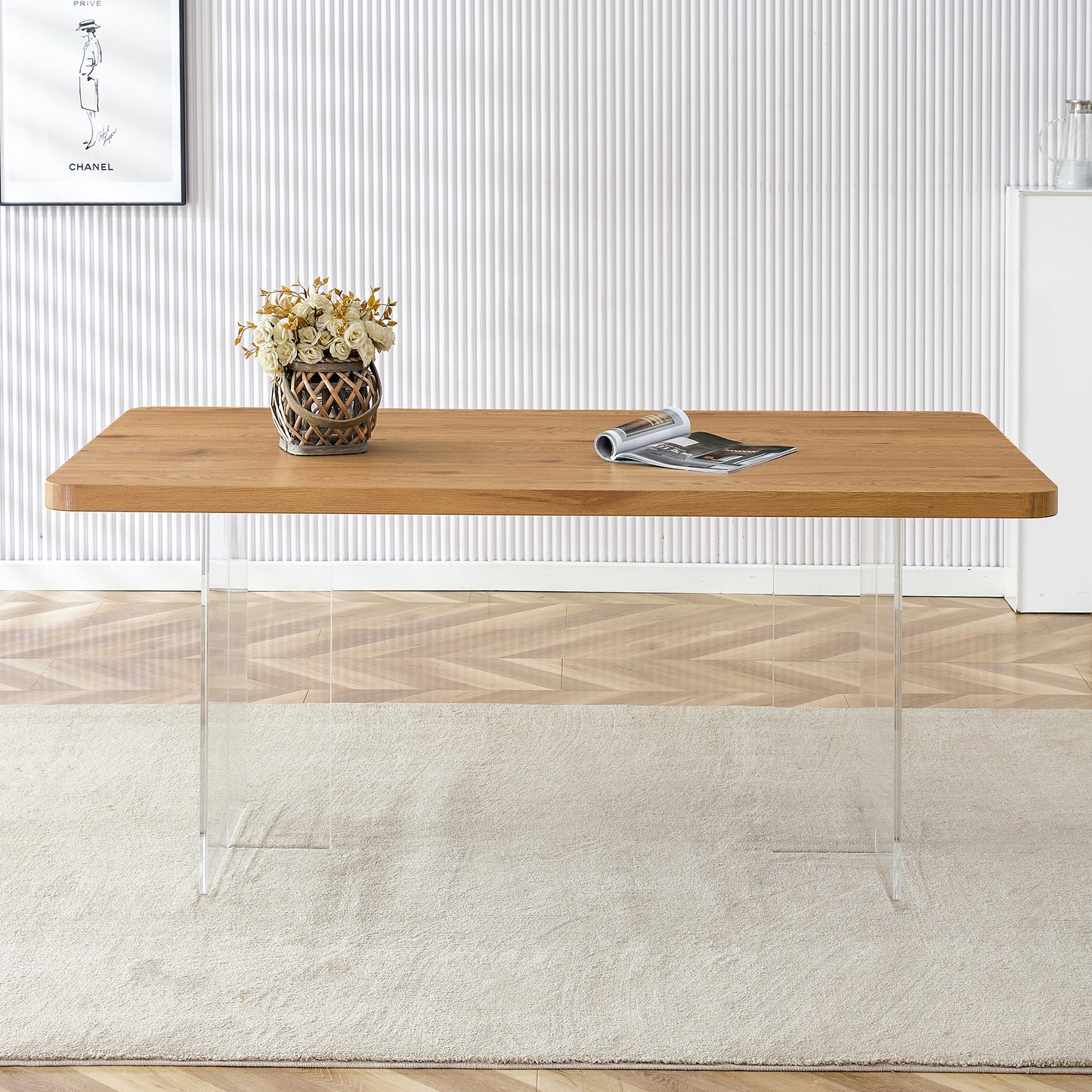 Elegant Minimalist Wooden Table with Acrylic Base - Ideal for Dining Rooms and Offices