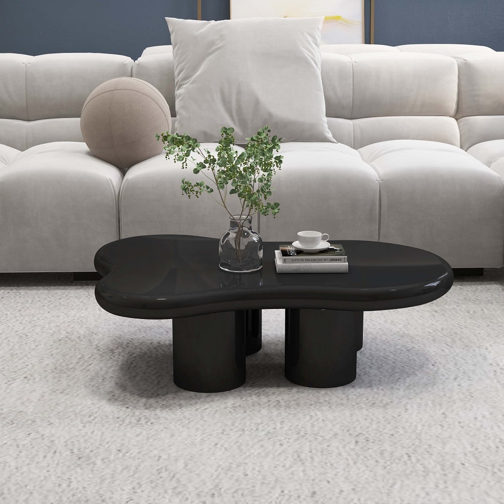 39 Inches Black Modern Smooth Wood Abstract Coffee Table with 4 legs