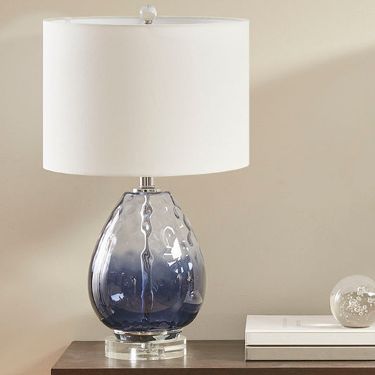 Urban Habitat Borel Ombre Glass Table Lamp with Cream Drum Shade – Elegant Blue Hue and Plated Silver Base for Living Room and Bedroom