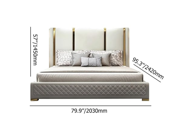 Modern Upholstered King Bed Polished Gold and Faux Leather Headboard Included