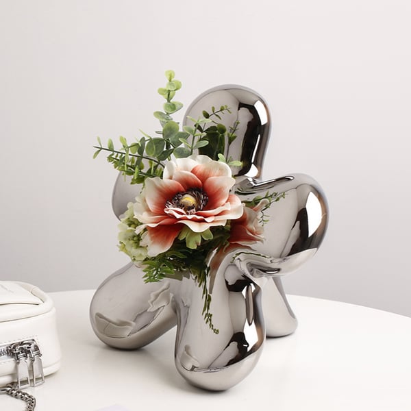 Modern Silver Ceramic Flower Shape Table Vase Home Decorative Object Art for Living Room