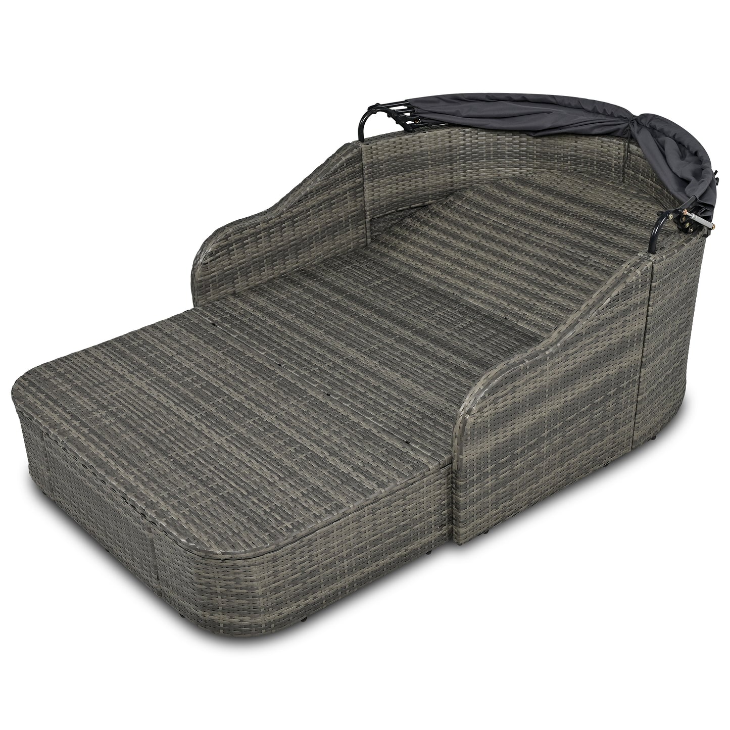 79.9” Outdoor Sunbed with Adjustable Canopy: Double Lounge PE Rattan Daybed in Gray Wicker with Comfortable Cushions for Ultimate Relaxation