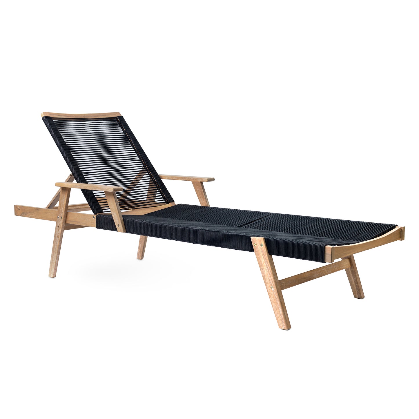 Chaise longue de patio, transat pour jardin, bord de piscine, porche, balcon, pelouse, bois d'acacia et corde