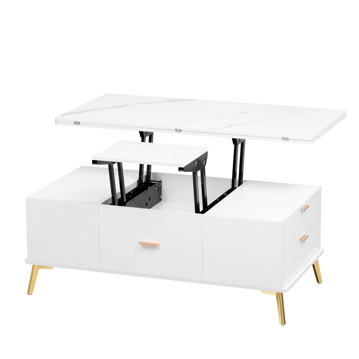 Modern Lift Top Coffee Table Multi Functional Table with Drawers in  White