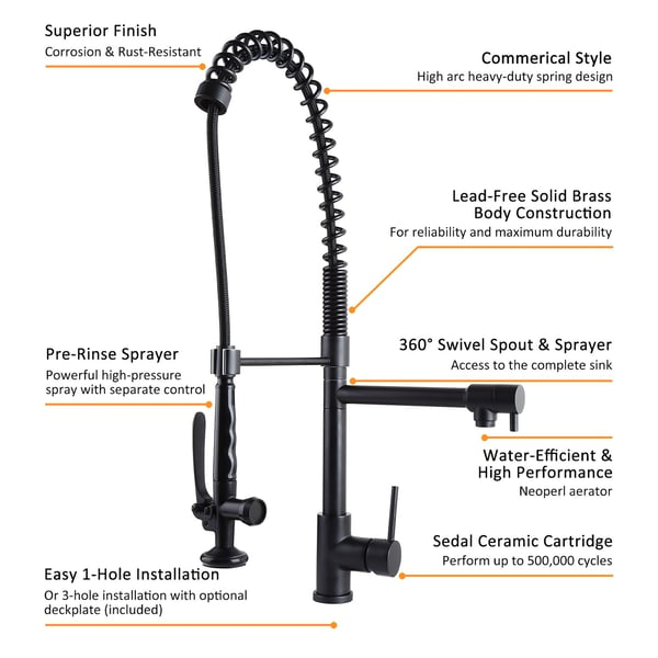 Commercial Pull Down Pre-rinse Spring Sprayer Polished Chrome Kitchen Sink Faucet with Deck Plate Solid Brass