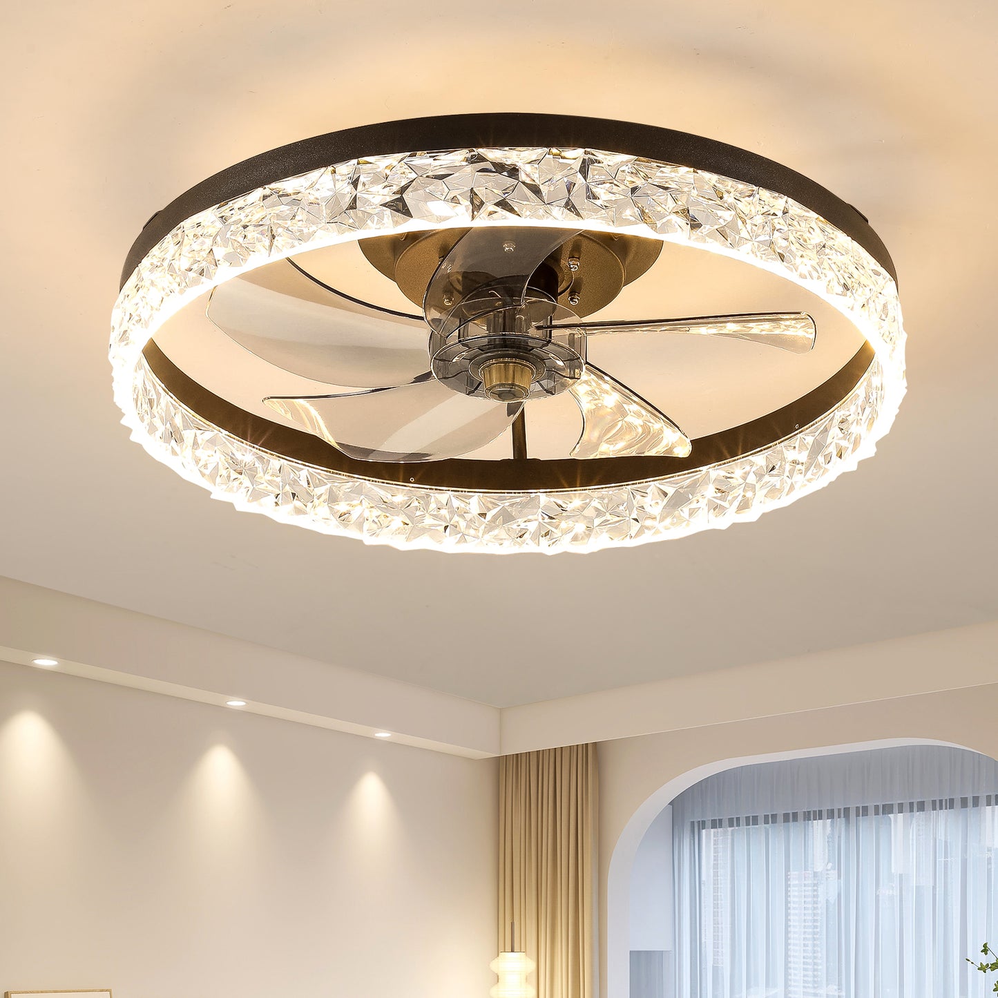 Contemporary Acrylic Ceiling Fan with 3-Color Lighting & Remote Control