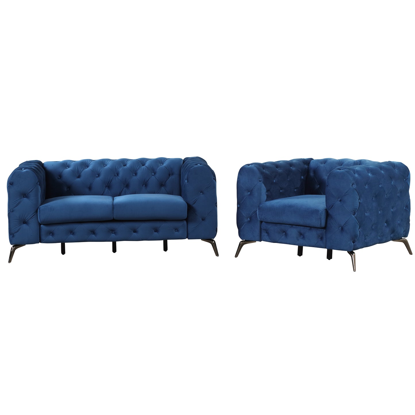 Modern 3-Piece Sofa Sets with Sturdy Metal Legs,Velvet Upholstered Couches Sets Including Three Seat Sofa, Loveseat and Single Chair for Living Room Furniture Set,Blue