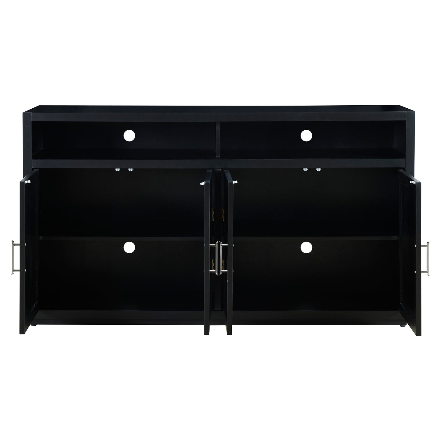 TREXM 4-door Classic Sideboard with Open Storage and Adjustable Shelves Perfect for kitchens,  living rooms (Black)