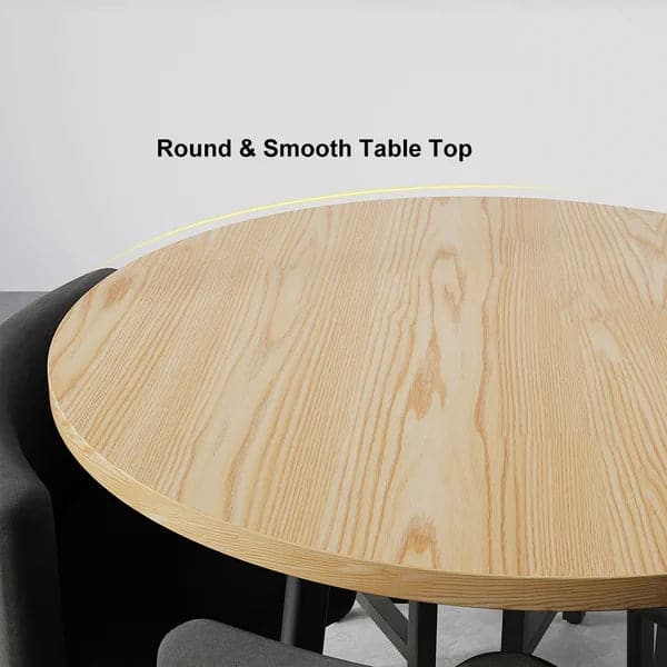 40 Inch Round Wooden Small Nesting Dining Table Set for 4 Gray Upholstered Chairs