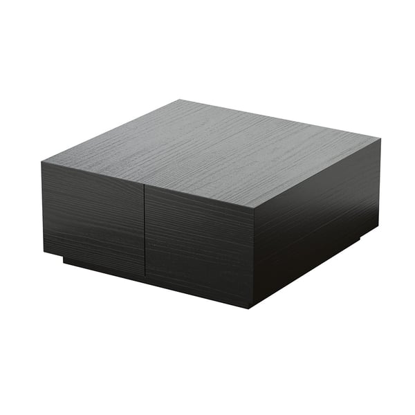 Japandi Wooden Black Coffee Table Square with 4 Drawers in Pine Wood