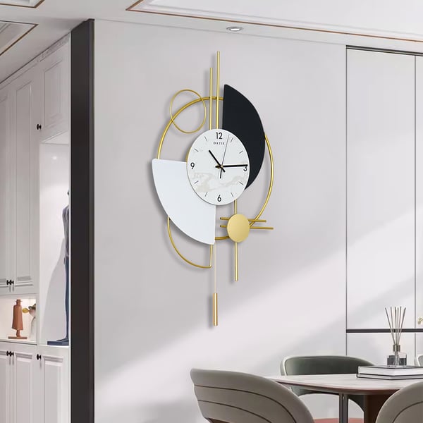 Horloge murale 3D en métal muet avec pendule doré, décor rond moderne, Art salon chambre à coucher