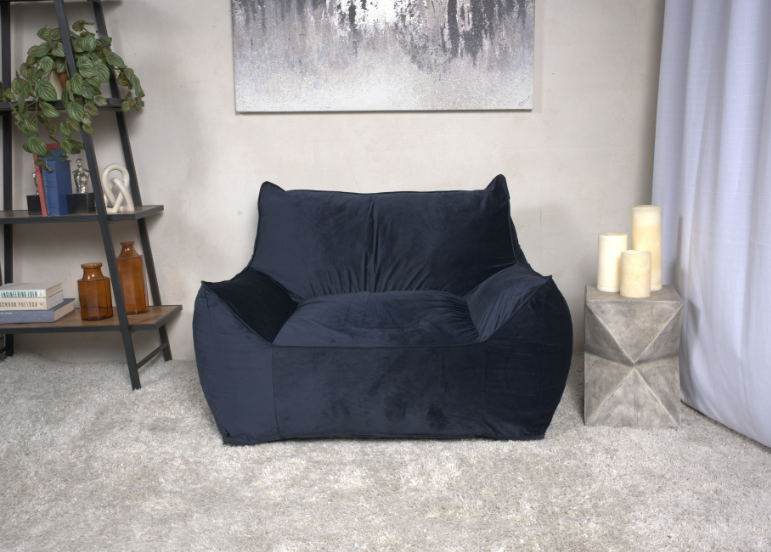 Allea Velveteen Bean Bag Chair with Armrests, Midnight Blue