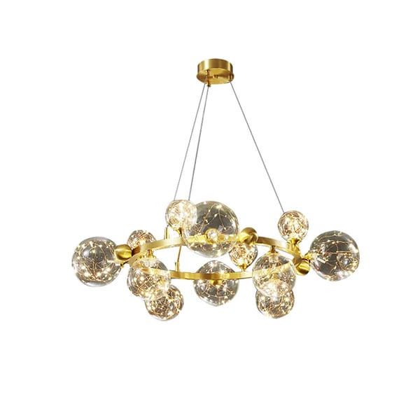 Gold 12-Light Glass Globe LED Chandelier with Adjustable Cable