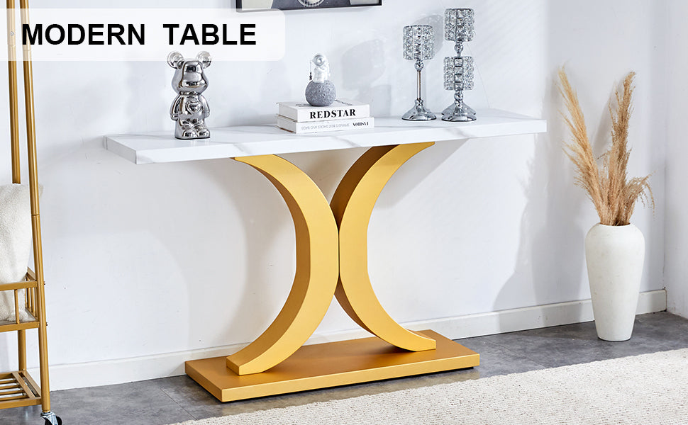 Chic Minimalist Foyer Table with White Surface and Gold Base - Ideal for Entryways