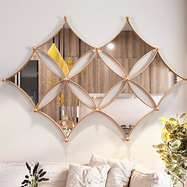 Luxury Gold Metal Wall Mirror Geometric Rhombus Home Decor