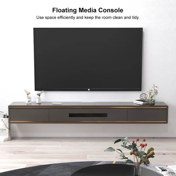 70.9 Inches Gray TV Stand Postmodern Minimalist Floating Media Console with Storage