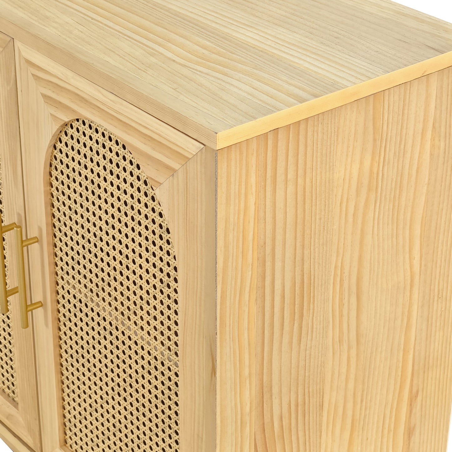 59.84"Modern 4-Door Cabinet with Rattan Decorative Doors,for Bedroom,Living Room,Office,Easy Assembly, Natural