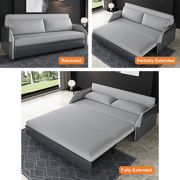 77 Inches Modern Gray Convertible Storage Full Sleeper Sofa Leath-Aire Upholstery