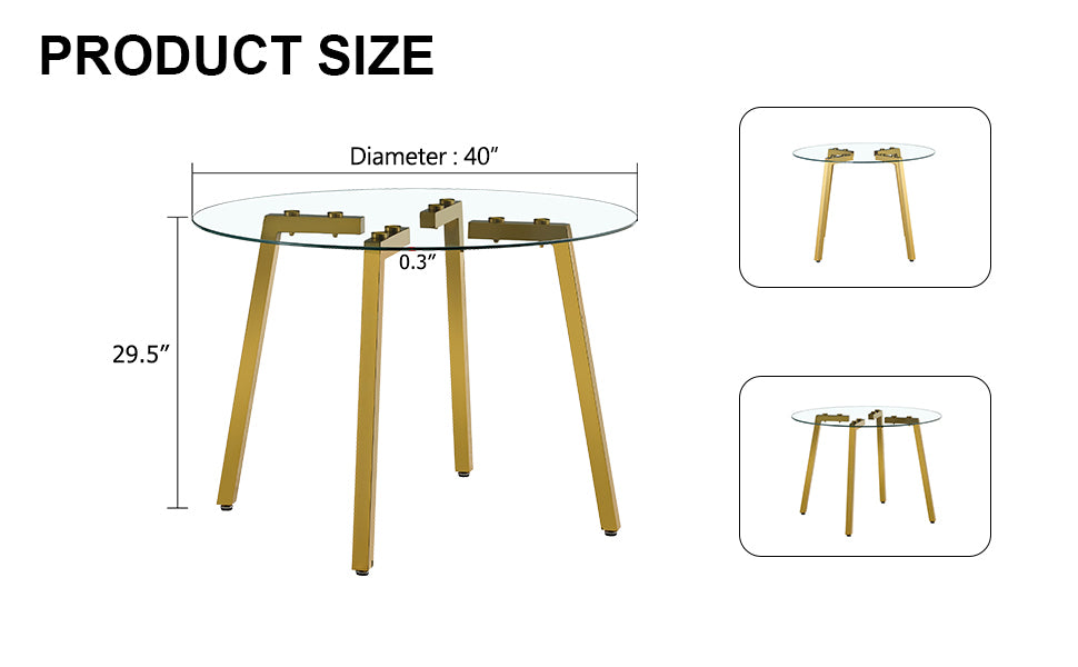 Modern Minimalist Circular Tempered Glass Table with Golden Metal Legs - Perfect for Kitchen, Dining Room