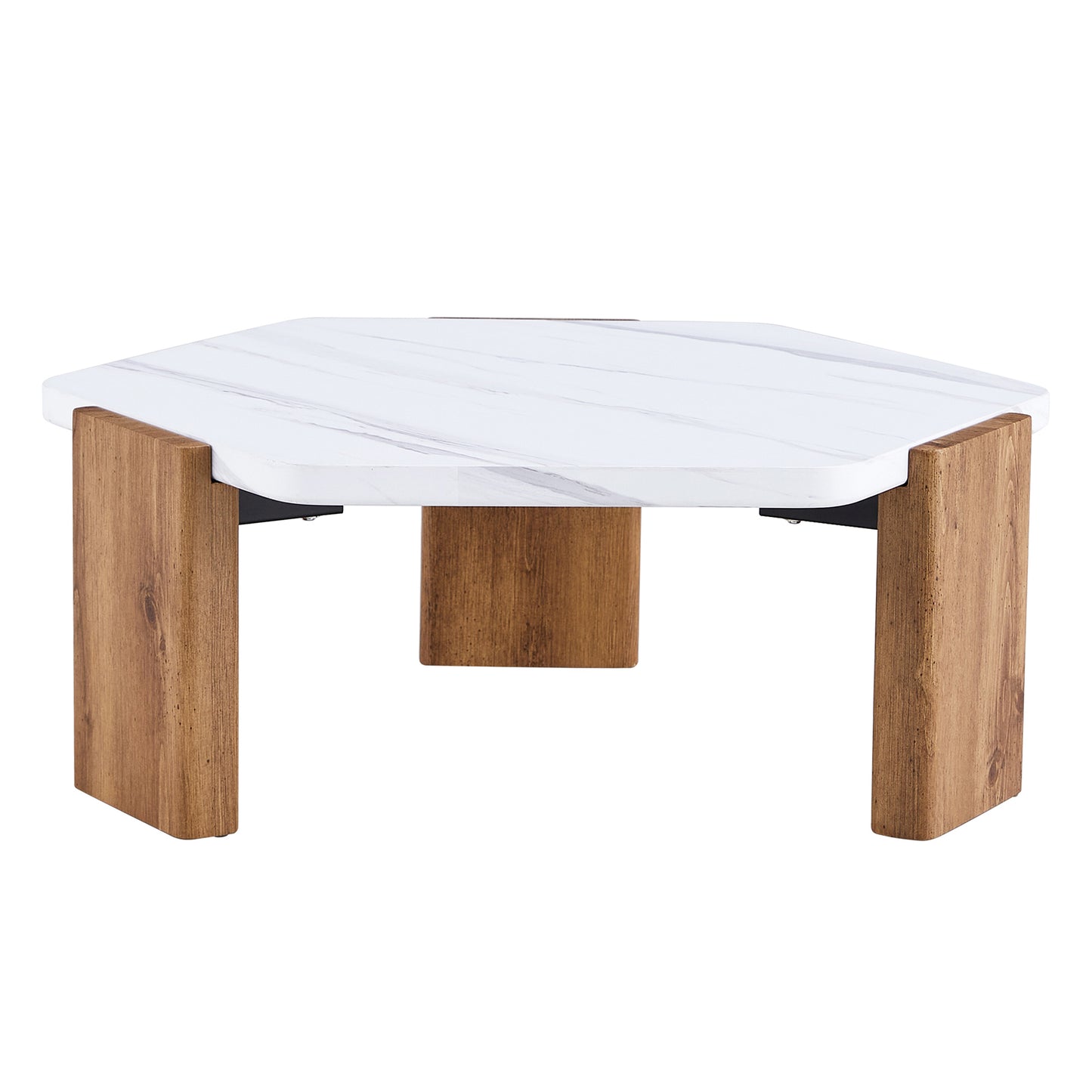 Stylish MDF Coffee Table - White Tabletop with Wooden Legs, Ideal for Living Spaces and Guest Rooms