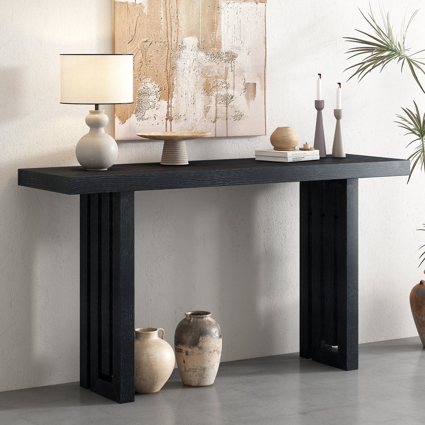 Uniquely Designed Oak Veneer Console Table with Distinctive Side Shapes, Suitable for Entryway, Hallway, Living Room, Foyer, Corridor