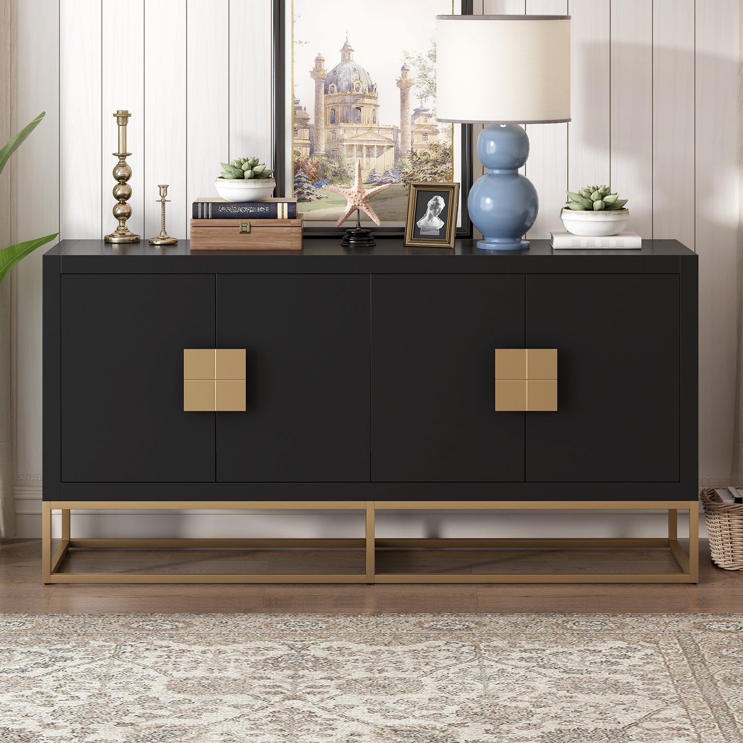 U_Style  Light Luxury Designed Cabinet with Unique Support Legs and Adjustable Shelves, Suitable for Living Rooms, Corridors, and Study Rooms.