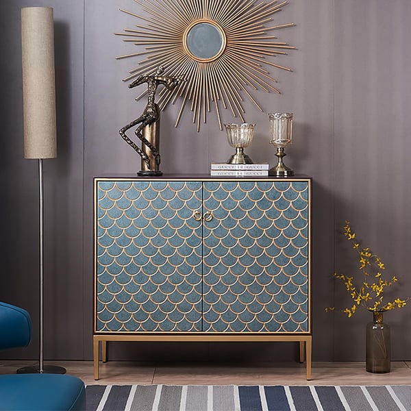 Modern Cabinet Scale Patterned Sideboard Buffet with Doors and Shelves in Small