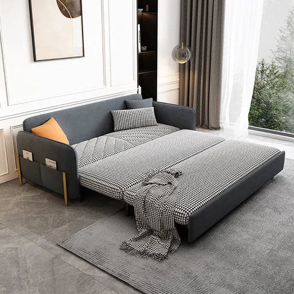 Full Sleeper Sofa Deep Gray Upholstered Convertible Sofa