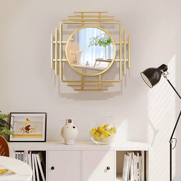 28" Luxury 3D Geometric Gold Metal Wall Mirror Overlapping Home Decor for Entryway