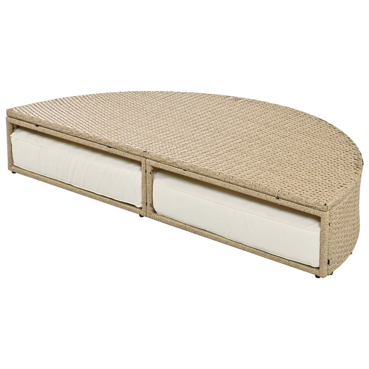 Lit de repos extérieur en osier et rotin, ensemble de meubles de canapé rond avec auvent rétractable, 4 oreillers pour pelouse, jardin, arrière-cour, porche, piscine, beige