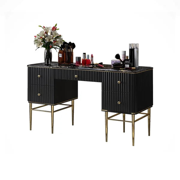 Black Makeup Vanity Table Marble Dressing Table with Drawers Gold Stainless Steel