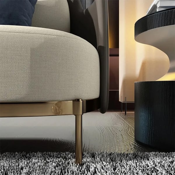 Modern Mid-Century Upholstered Sofa White & Gray Linen Brushed Microfiber Leather Sofa