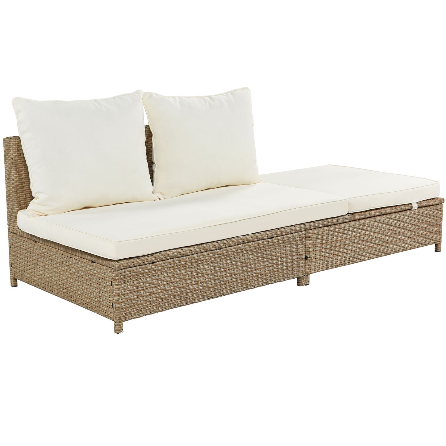 TOPMAX Ensemble de canapé 3 pièces en rotin pour patio, ensemble sectionnel en osier PE résistant aux intempéries, avec cadre de chaise longue réglable et table en verre trempé, marron naturel + coussin beige