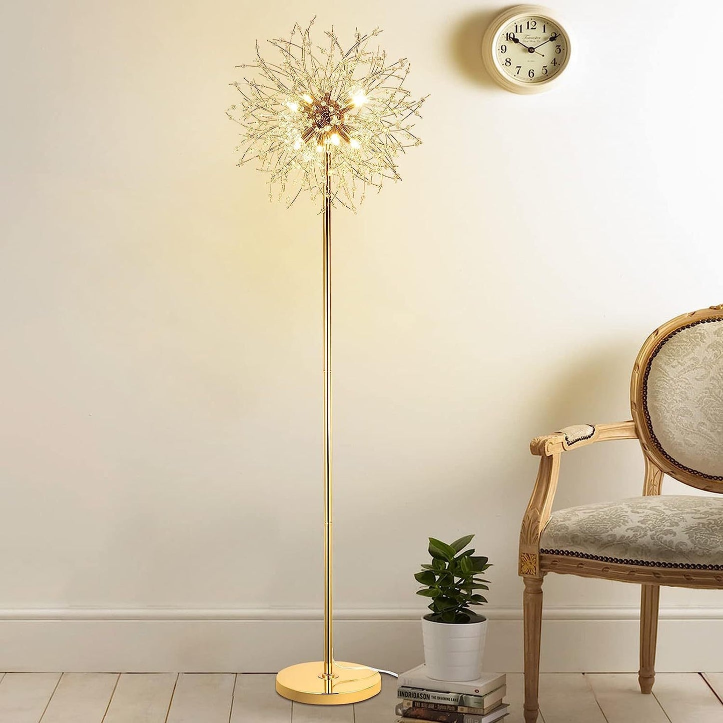 69" Modern Crystal Floor Lamp with K9 Crystal & LED - Stylish Gold Finish, Foot Switch for Living Room & Bedroom