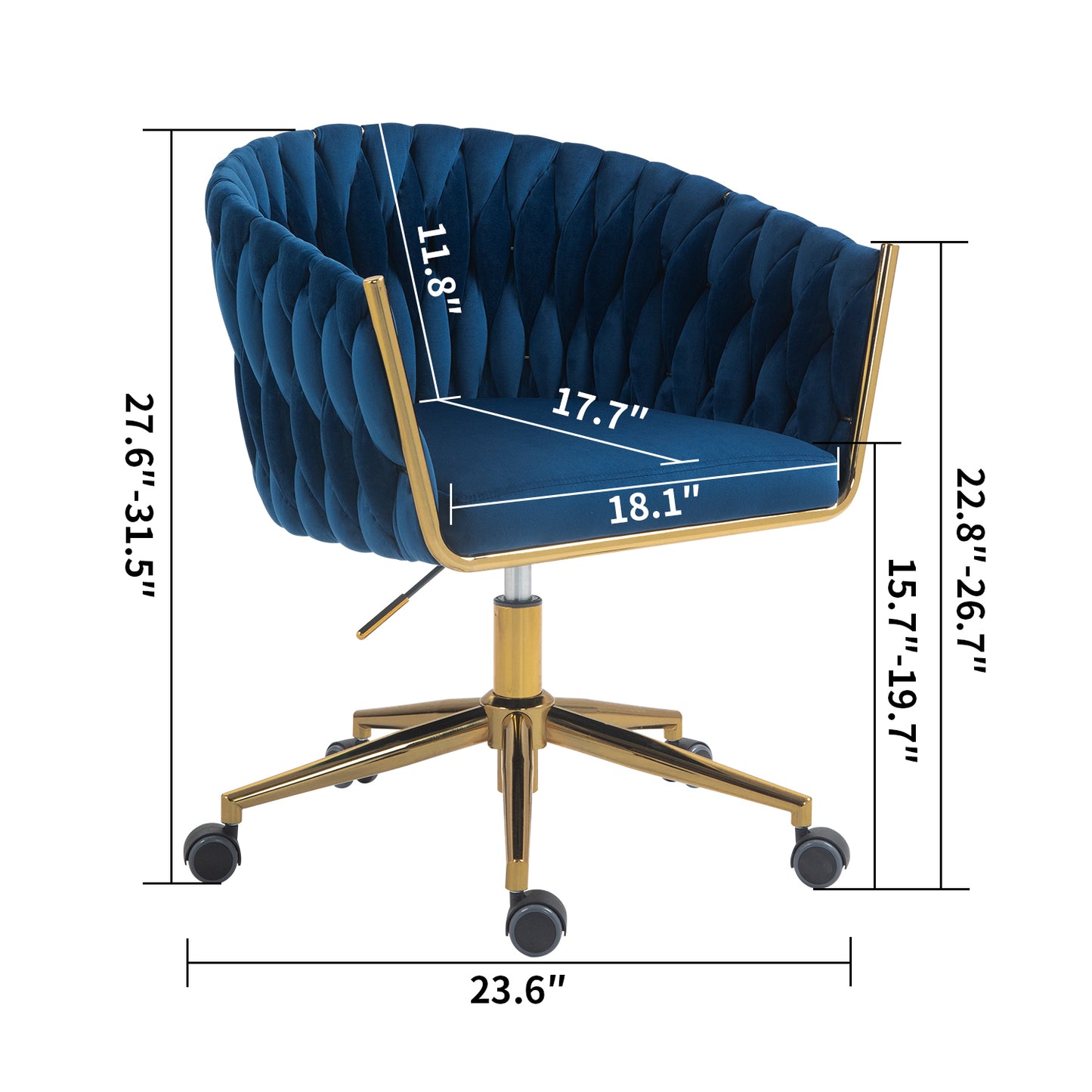 Design moderne, le dossier est une chaise de bureau tissée à la main, des chaises de coiffeuse avec roulettes, réglable en hauteur, pivotant à 360° pour la chambre à coucher, le salon (BLEU)