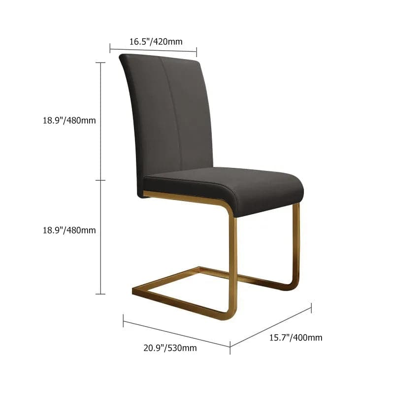 Modern Minimalist Upholstered Black PU Leather Dining Chairs (Set of 2) Gold Metal Base#Black