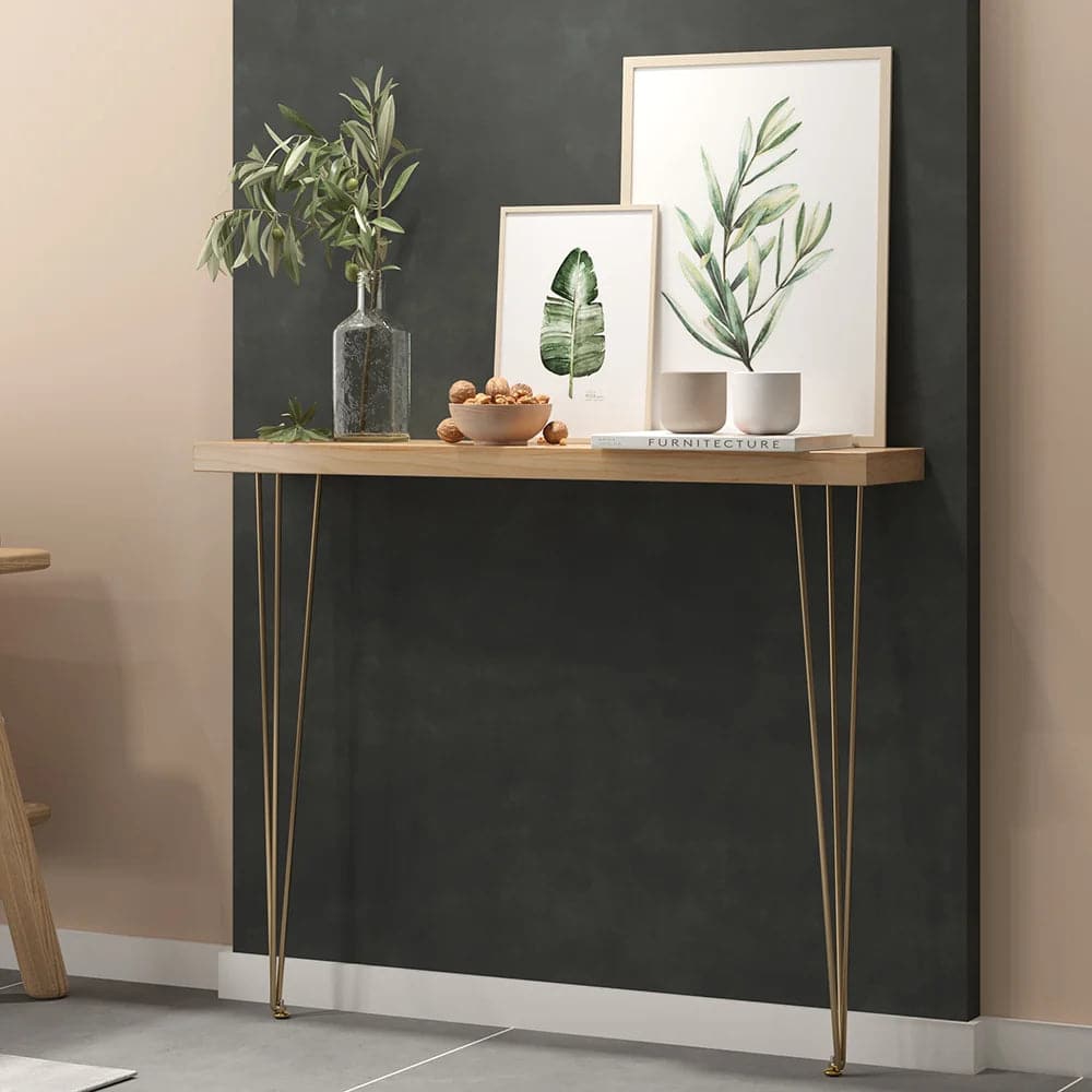 39.4 Inch Rustic Narrow Rectangle Console Table with Wooden Top & Metal Hairpin Legs