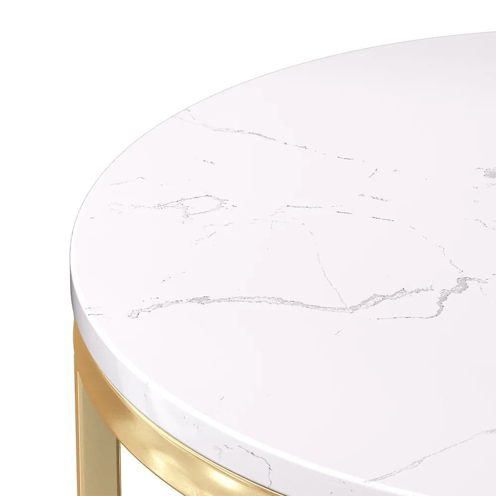 Modern White Round End Table Marble Top Side Table Metal in Gold