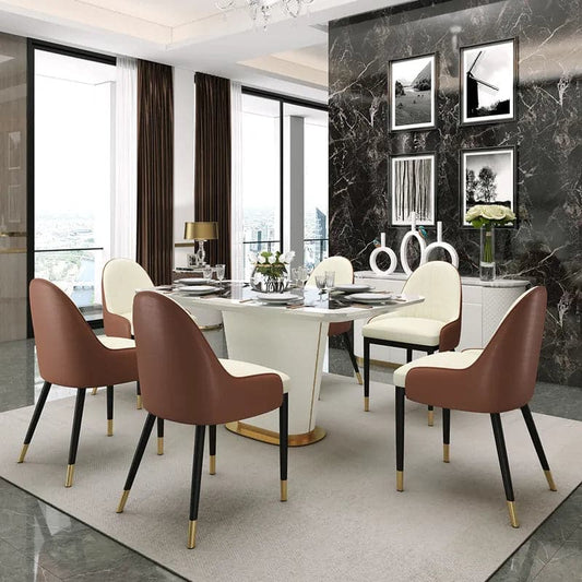Modern Mid-Century Beige & Brown Faux Leather Upholstered Dining Chair (Set of 2)