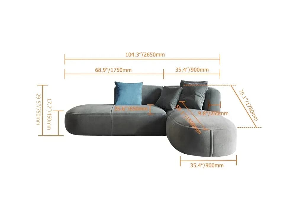 104.3 Inch L-Shaped Sectional Corner Modern Modular Sofa with Pillows in Gray