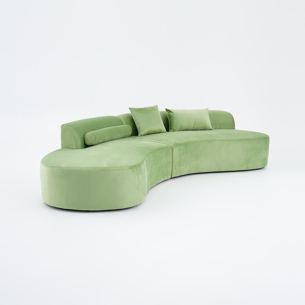 109 inch Modern Green Curved Velvet Sectional Sofa 4-Seater Couch Upholstered with Pillows#Green