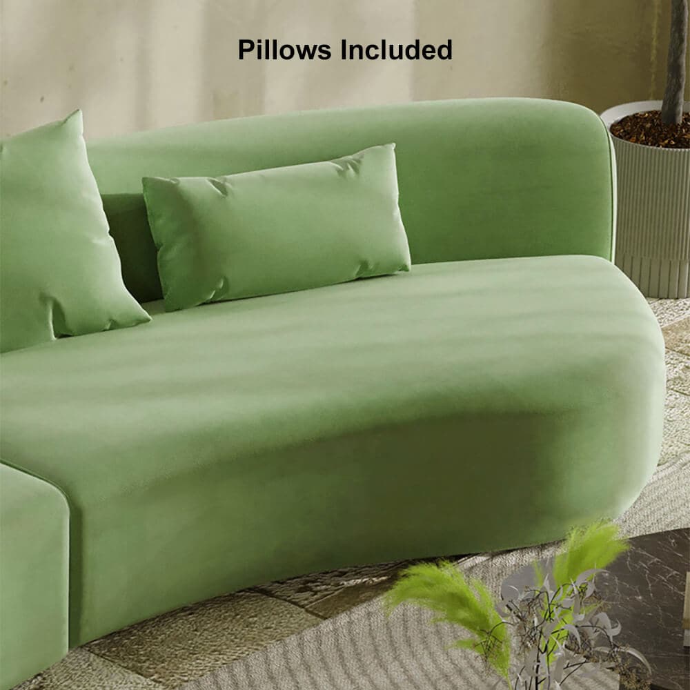 109 inch Modern Green Curved Velvet Sectional Sofa 4-Seater Couch Upholstered with Pillows#Green