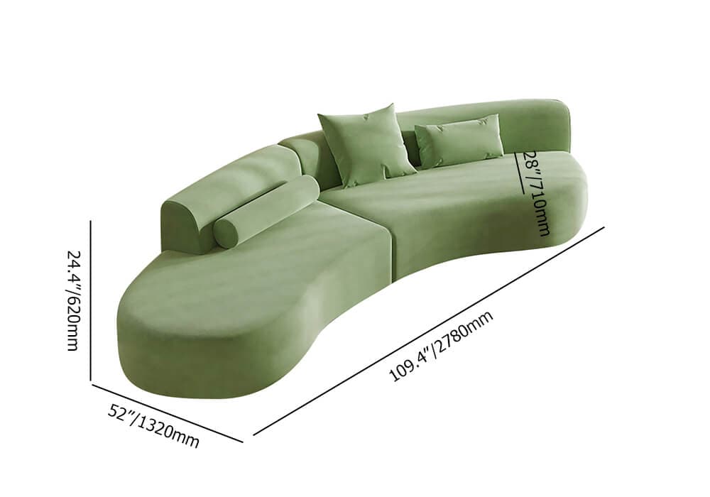 109 inch Modern Green Curved Velvet Sectional Sofa 4-Seater Couch Upholstered with Pillows#Green