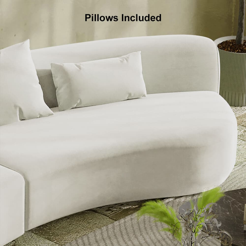 109 inch Modern White Curved Velvet Sectional Sofa 2 Piece 4-Seater Chaise with 3 Pillows#White