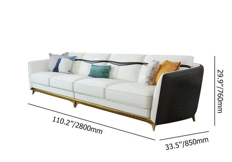Canapé 4 places moderne en similicuir de 110,2 po avec structure en acier inoxydable