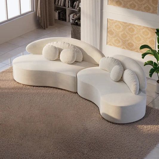 118 Inches Modern Beige Curved Sectional Modular Sofa Velvet Upholstery for Living Room#Beige