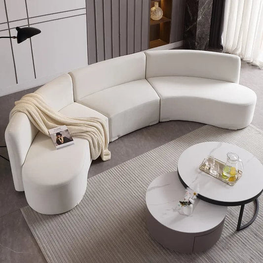 Canapé de sol sectionnel incurvé blanc moderne de 120 pouces, revêtement en velours pour le salon 