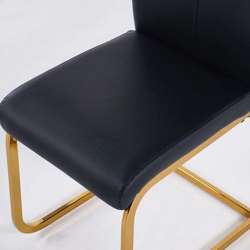 Modern Minimalist Upholstered Black PU Leather Dining Chairs (Set of 2) Gold Metal Base#Black